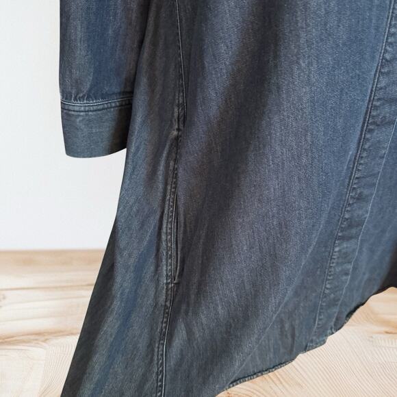 COS Denim A Line Dress Sz 8 Oversized with Pockets 3/4 Sleeve V Neck Button Up - Picture 7 of 12